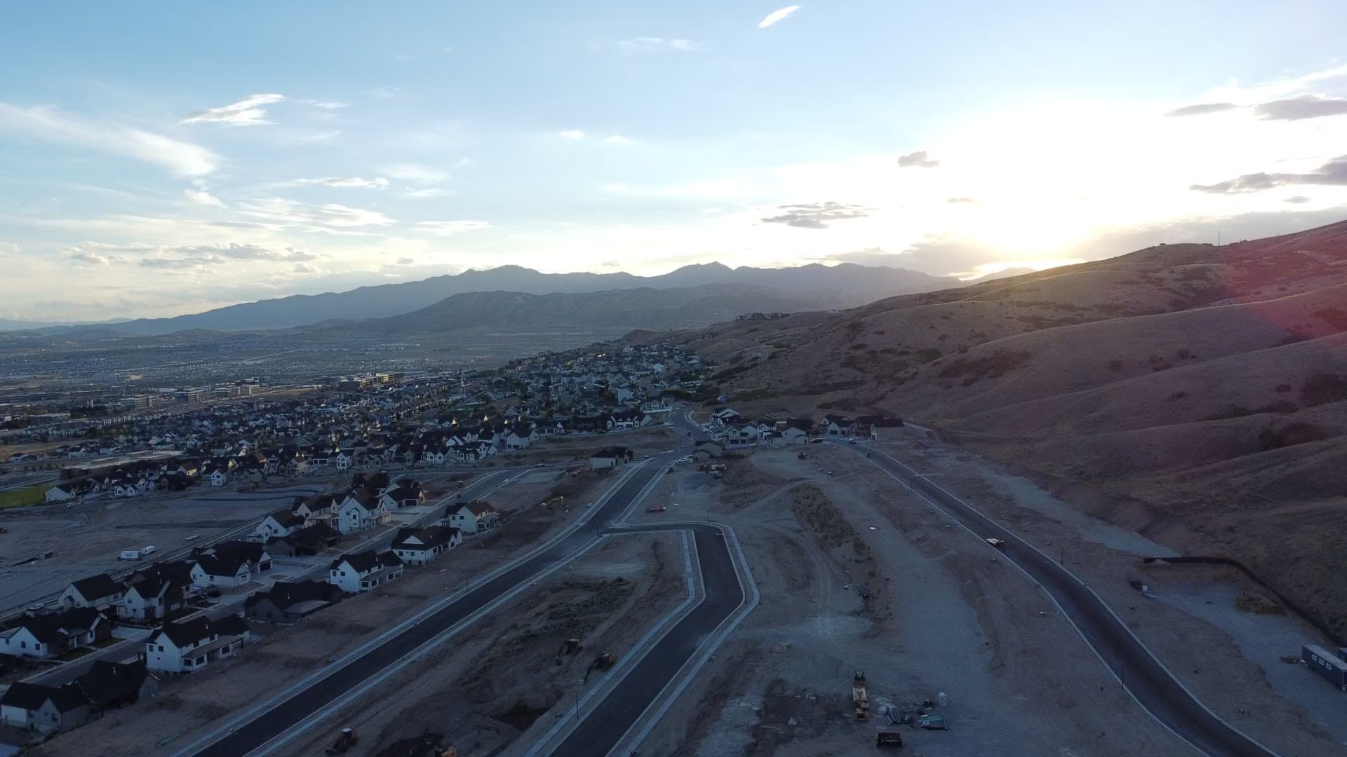 Aerial view of Inverness in Lehi, Utah — new homes on the north Lehi foothills with the Wasatch Range behind