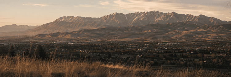 Utah Valley at golden hour, looking toward the Wasatch Mountains